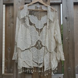 En Creme Boho Crochet Cardigan Duster Small